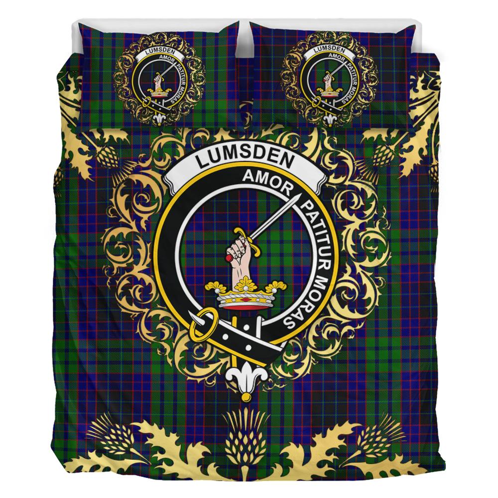 Lumsden Green Tartan Crest Bedding Set - Golden Thistle Style