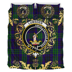 Lumsden Green Tartan Crest Bedding Set - Golden Thistle Style