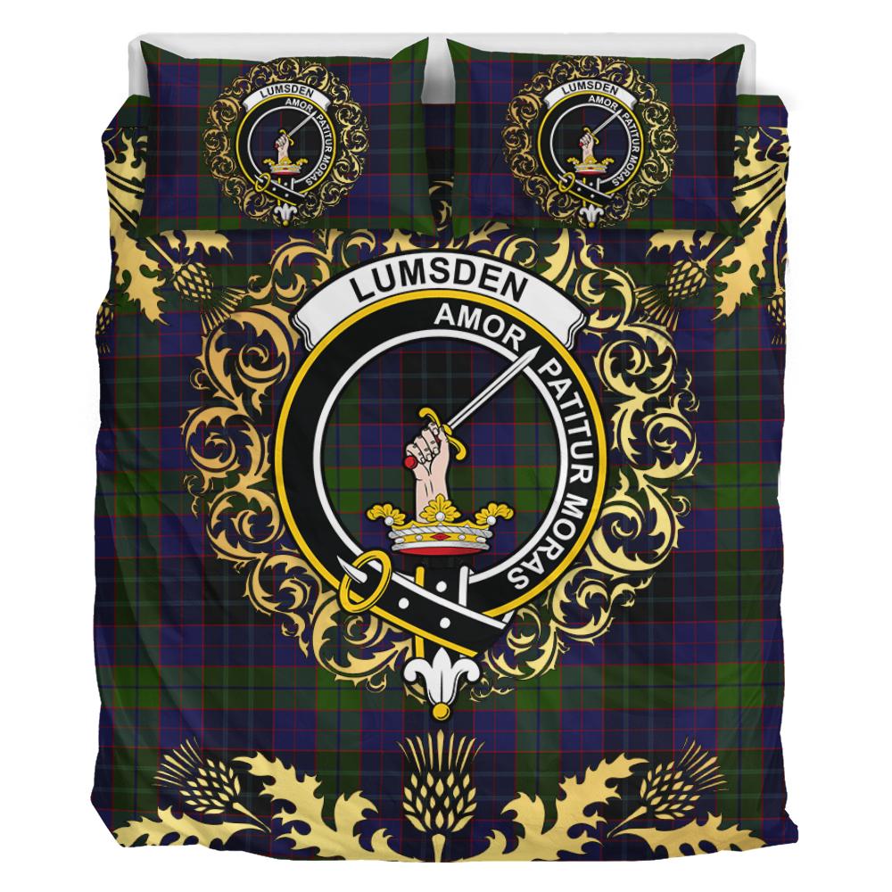 Lumsden Hunting Tartan Crest Bedding Set - Golden Thistle Style