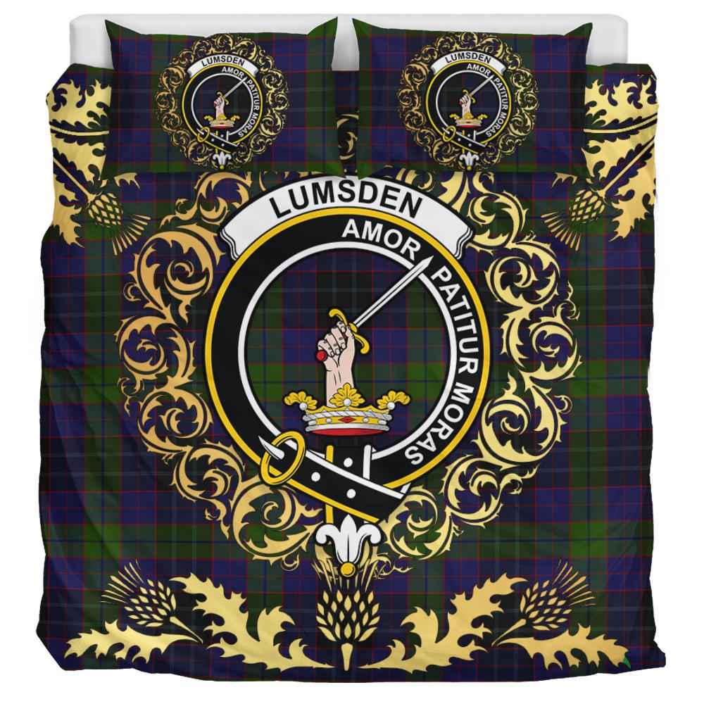 Lumsden Hunting Tartan Crest Bedding Set - Golden Thistle Style