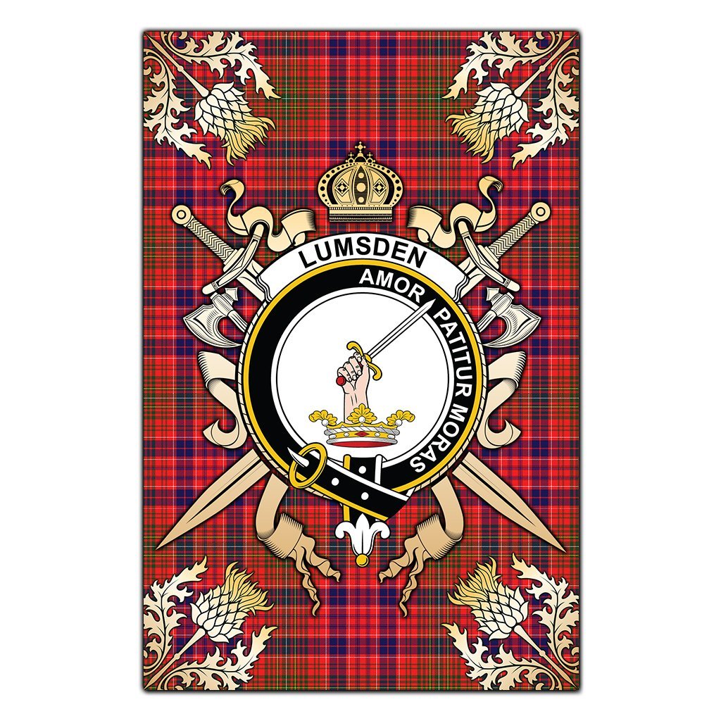 Lumsden Modern Tartan Crest Black Garden Flag - Gold Thistle Style