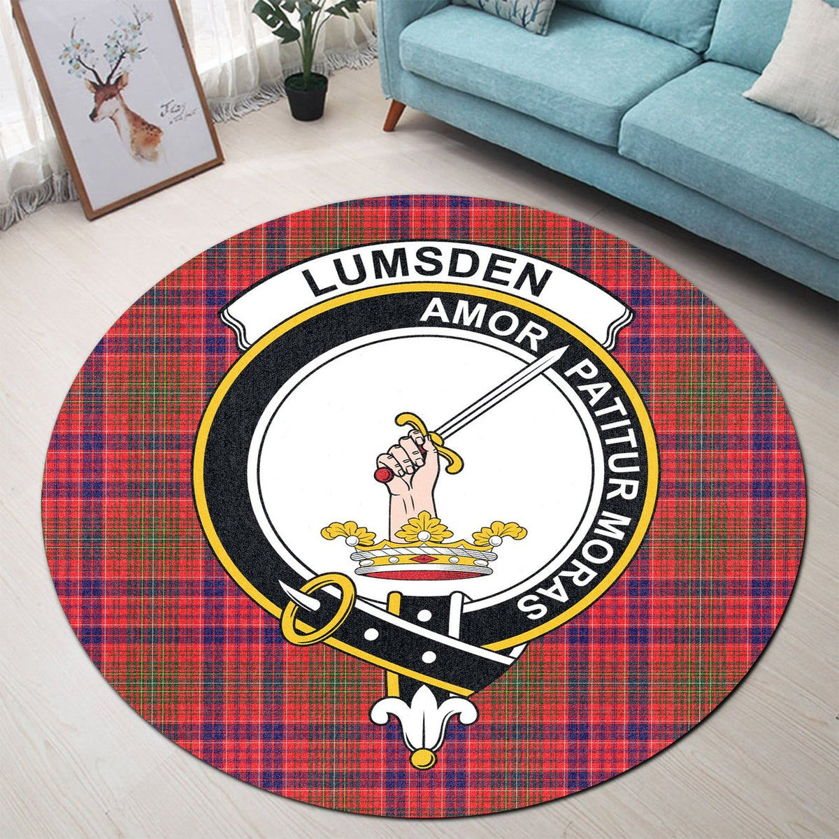 Lumsden Modern Tartan Crest Round Rug