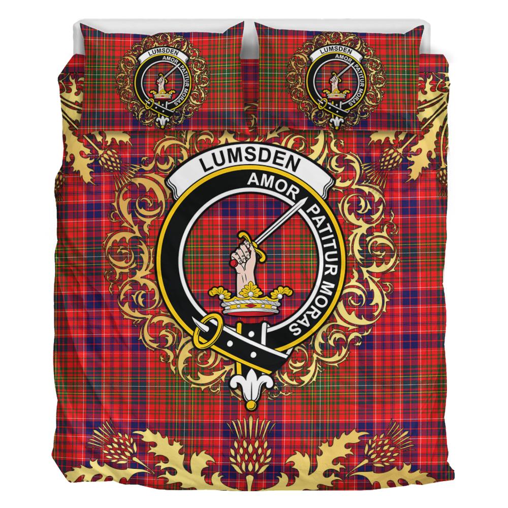 Lumsden Modern Tartan Crest Bedding Set - Golden Thistle Style