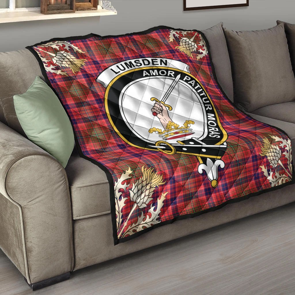 Lumsden Modern Tartan Crest Premium Quilt - Gold Thistle Style