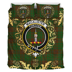 MacAlister of Glenbarr Hunting Tartan Crest Bedding Set - Golden Thistle Style