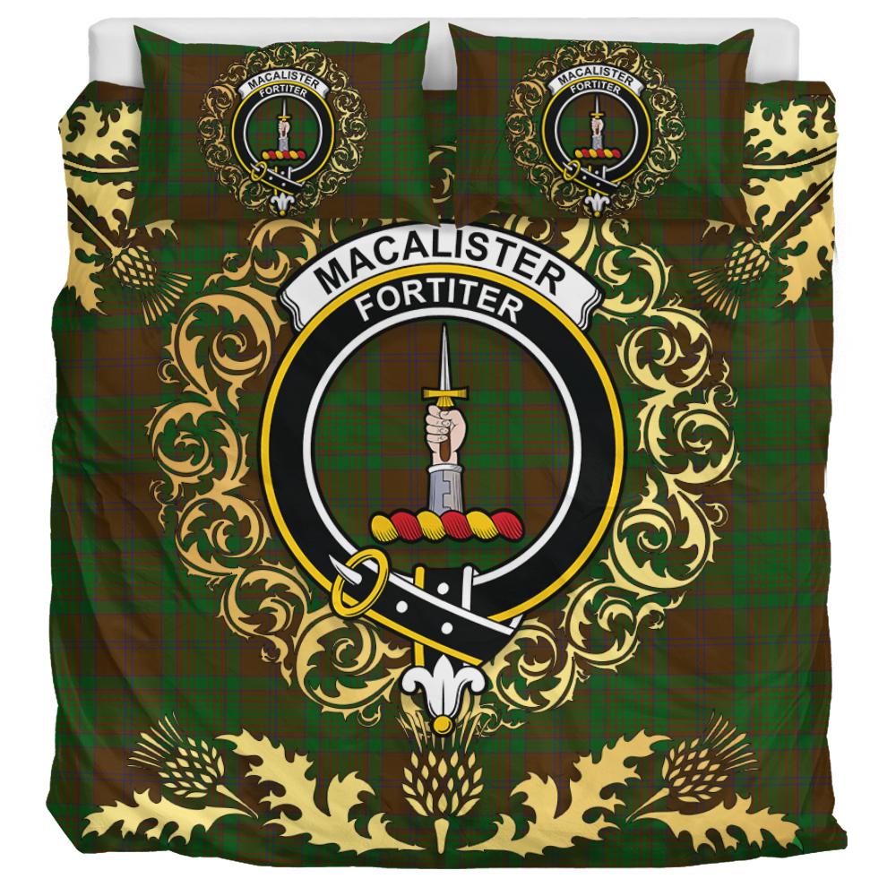 MacAlister of Glenbarr Hunting Tartan Crest Bedding Set - Golden Thistle Style