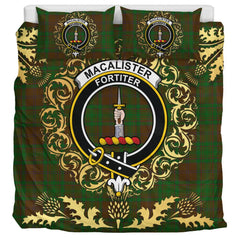 MacAlister of Glenbarr Hunting Tartan Crest Bedding Set - Golden Thistle Style