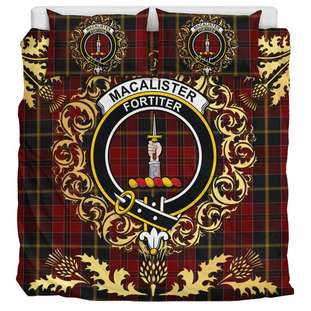 MacAlister of Skye Tartan Crest Bedding Set - Golden Thistle Style