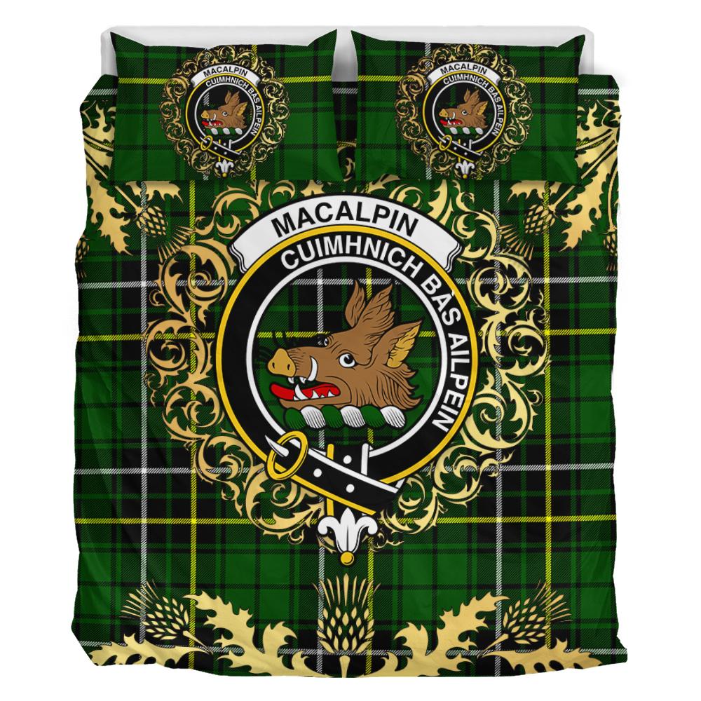 MacAlpin (MacAlpine) Modern Tartan Crest Bedding Set - Golden Thistle Style