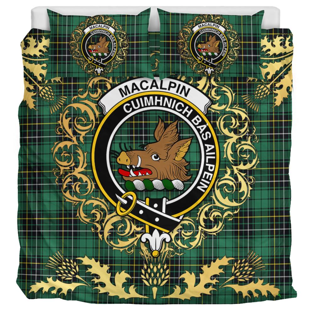 MacAlpin (MacAlpine) Ancient Tartan Crest Bedding Set - Golden Thistle Style