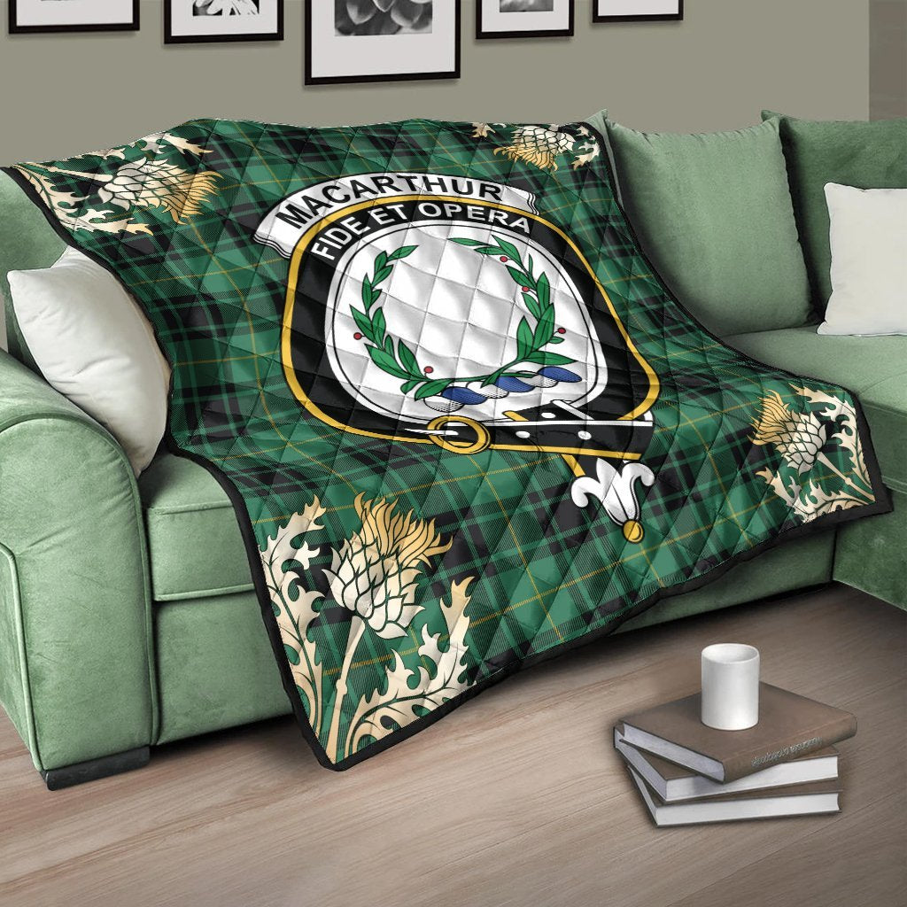 MacArthur Ancient Tartan Crest Premium Quilt - Gold Thistle Style