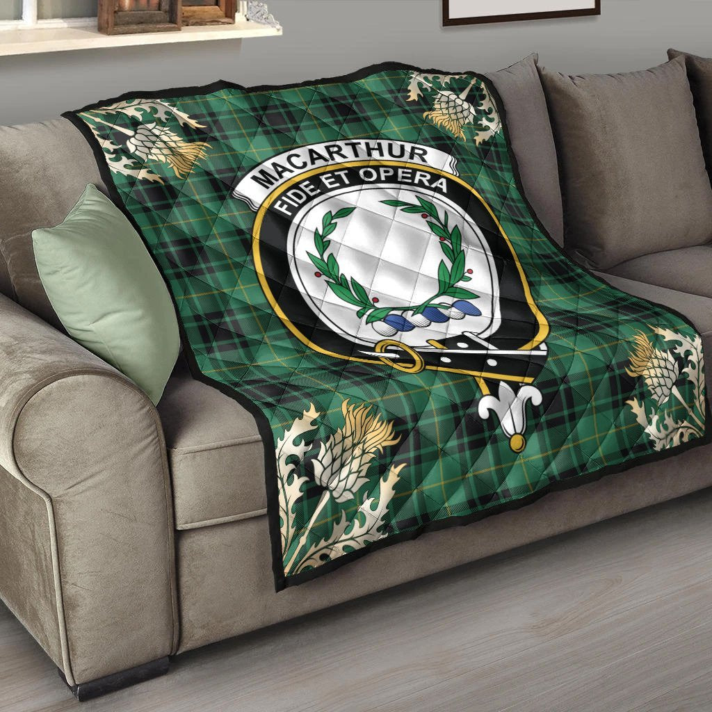 MacArthur Ancient Tartan Crest Premium Quilt - Gold Thistle Style