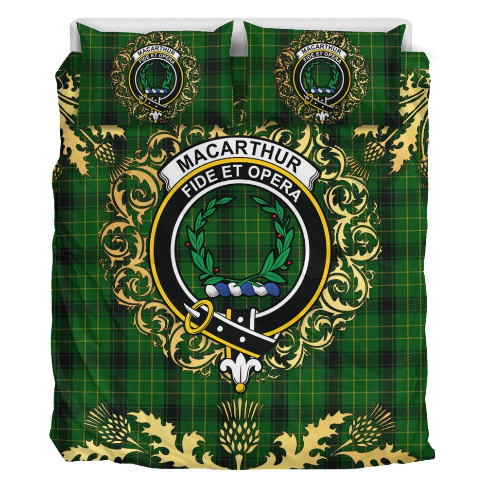 MacArthur Highland Tartan Crest Bedding Set - Golden Thistle Style
