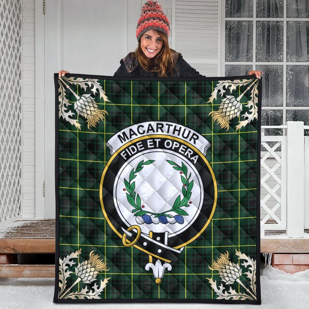 MacArthur Modern Tartan Crest Premium Quilt - Gold Thistle Style