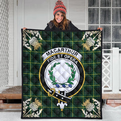 MacArthur Modern Tartan Crest Premium Quilt - Gold Thistle Style