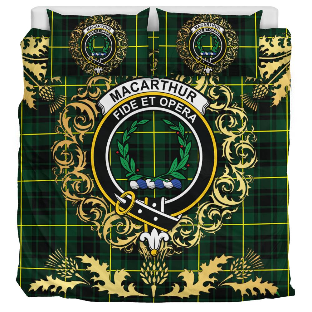MacArthur Modern Tartan Crest Bedding Set - Golden Thistle Style