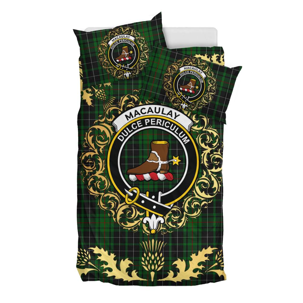 MacAulay Hunting Tartan Crest Bedding Set - Golden Thistle Style