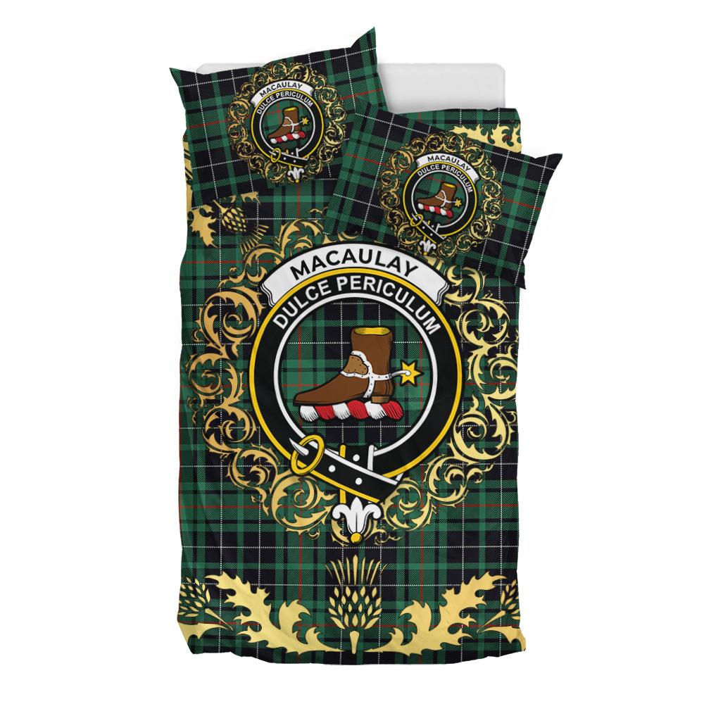 MacAulay Hunting Ancient Tartan Crest Bedding Set - Golden Thistle Style