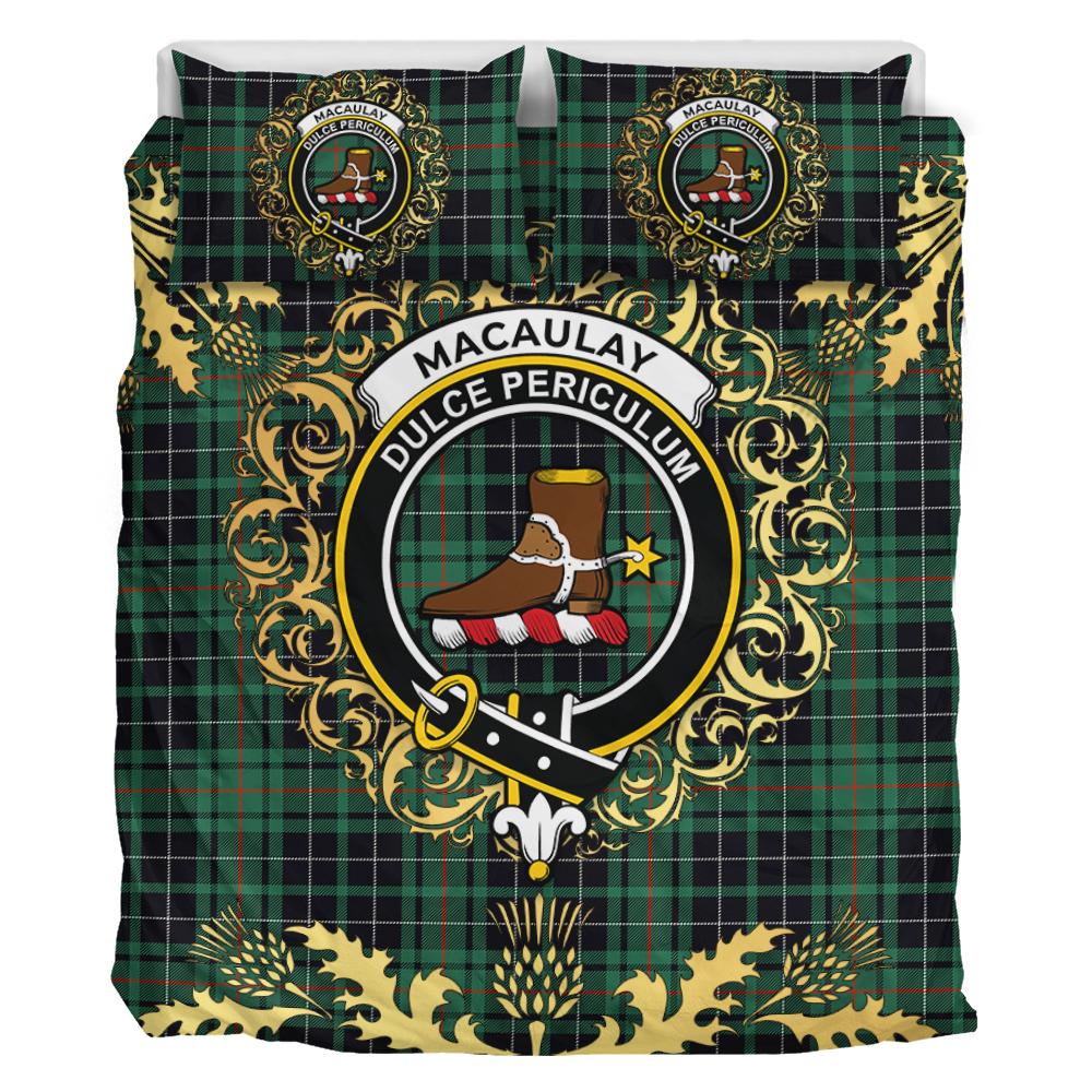 MacAulay Hunting Ancient Tartan Crest Bedding Set - Golden Thistle Style