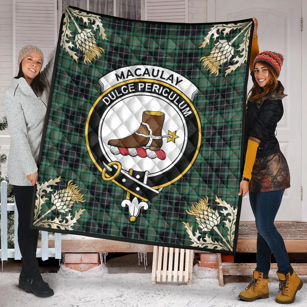 MacAulay Hunting Ancient Tartan Crest Premium Quilt - Gold Thistle Style