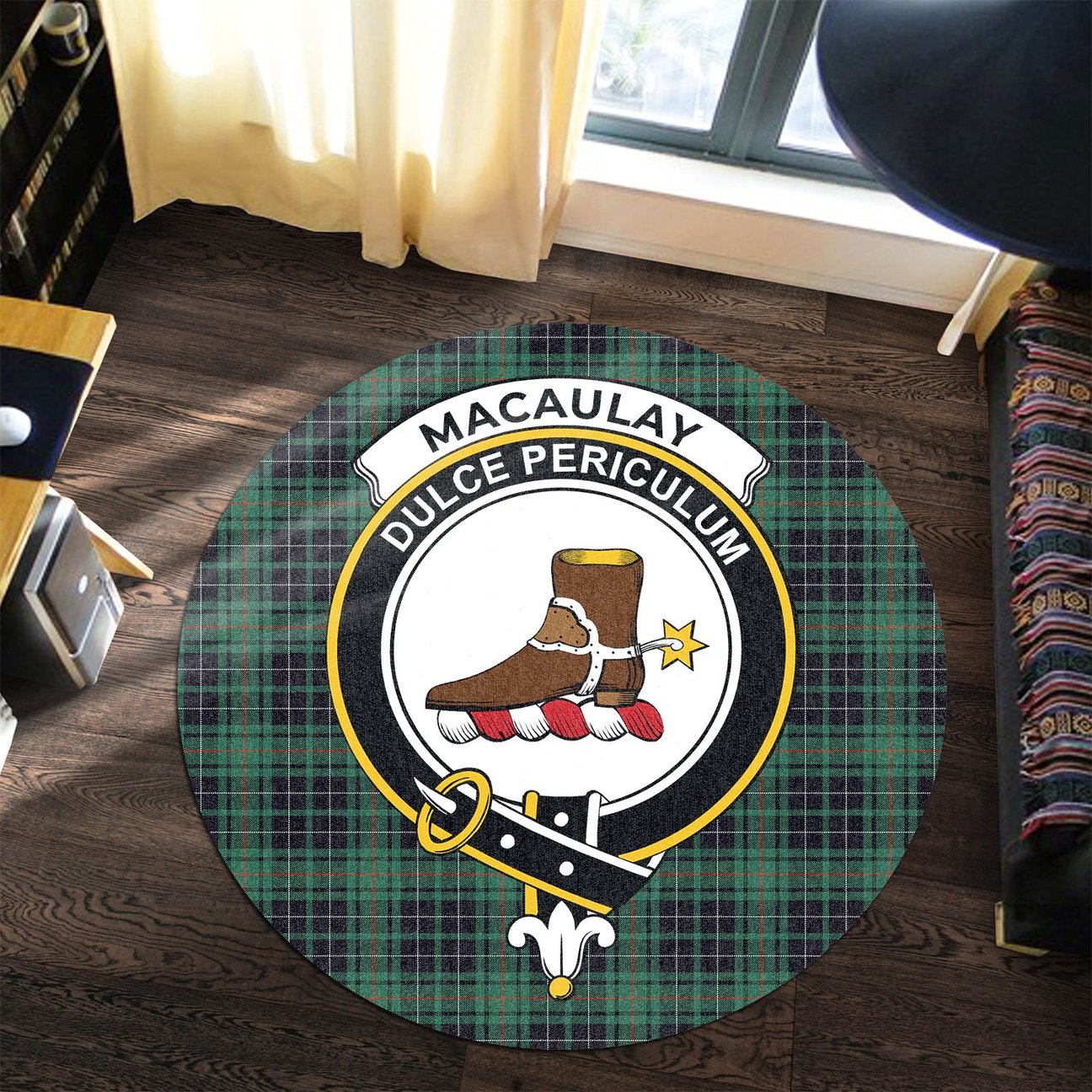 MacAulay Hunting Ancient Tartan Crest Round Rug