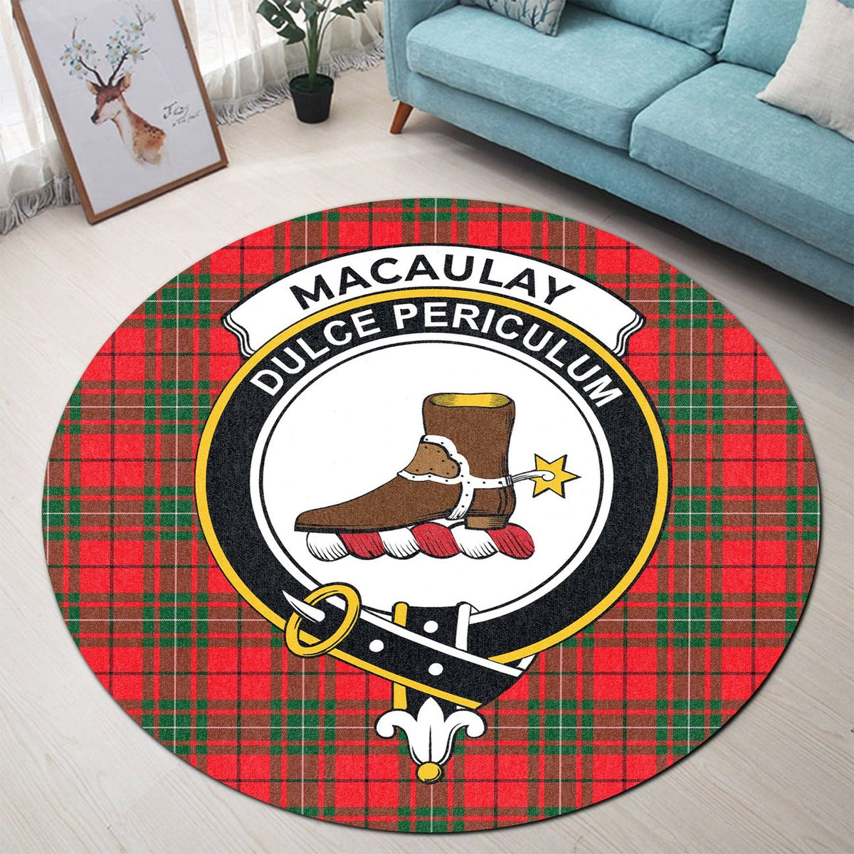 MacAulay Modern Tartan Crest Round Rug