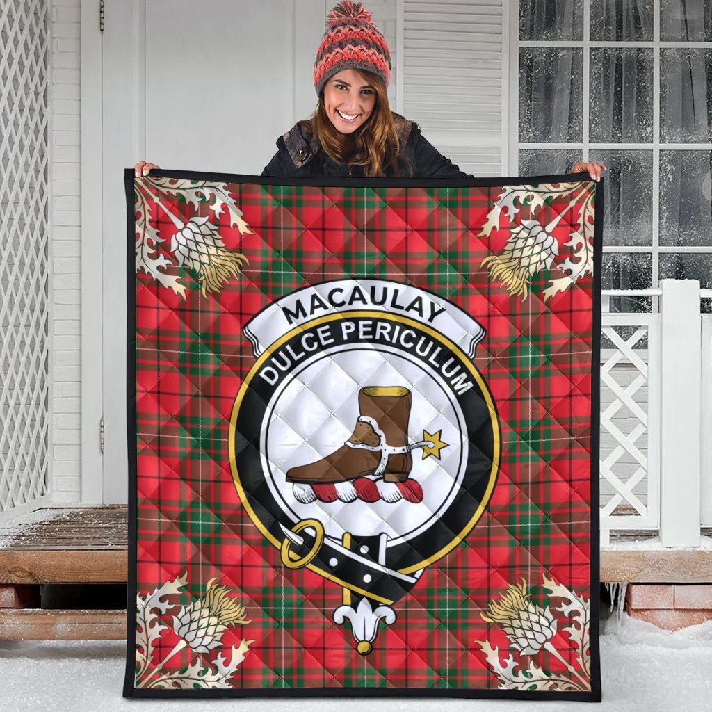 MacAulay Modern Tartan Crest Premium Quilt - Gold Thistle Style