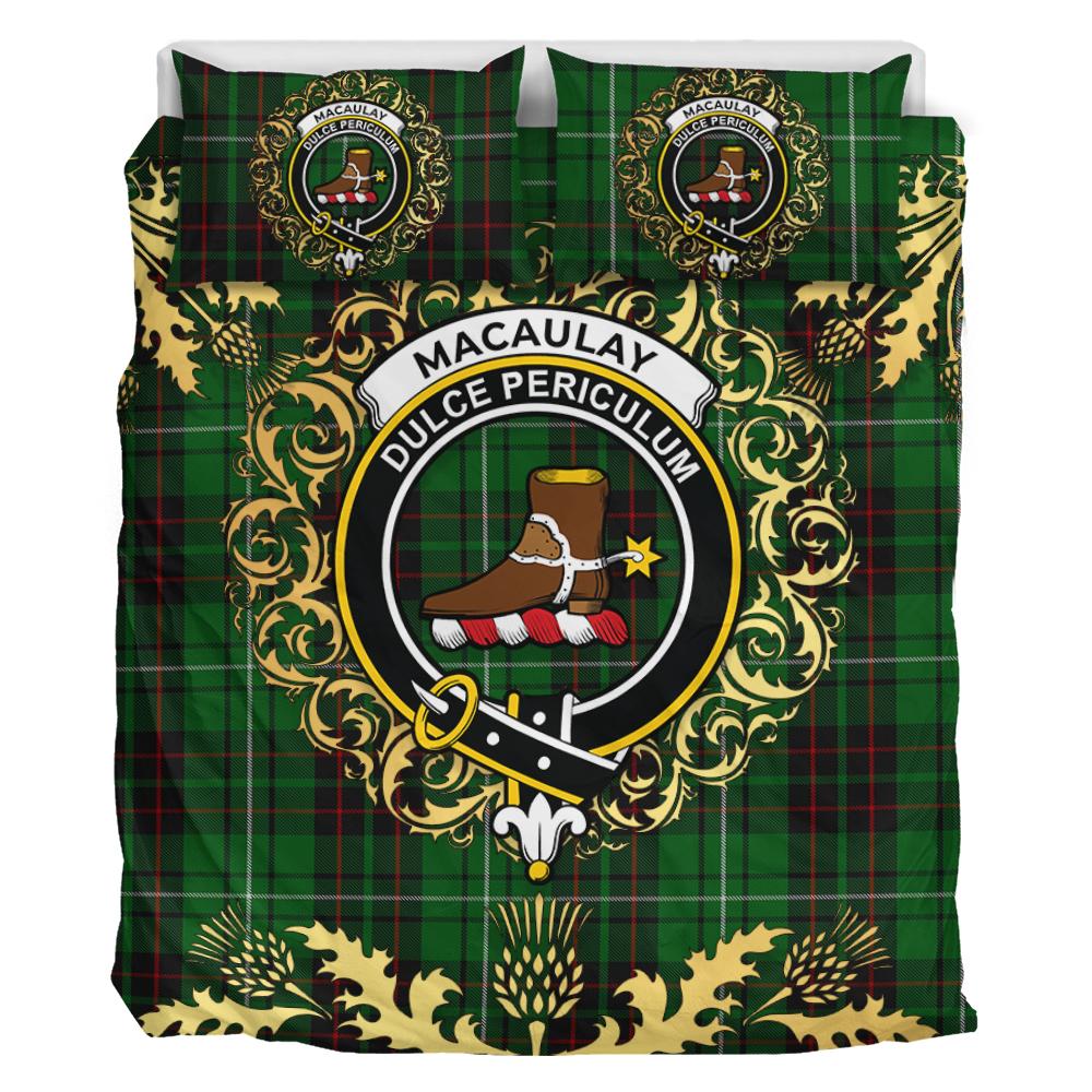 MacAulay of Lewis Tartan Crest Bedding Set - Golden Thistle Style
