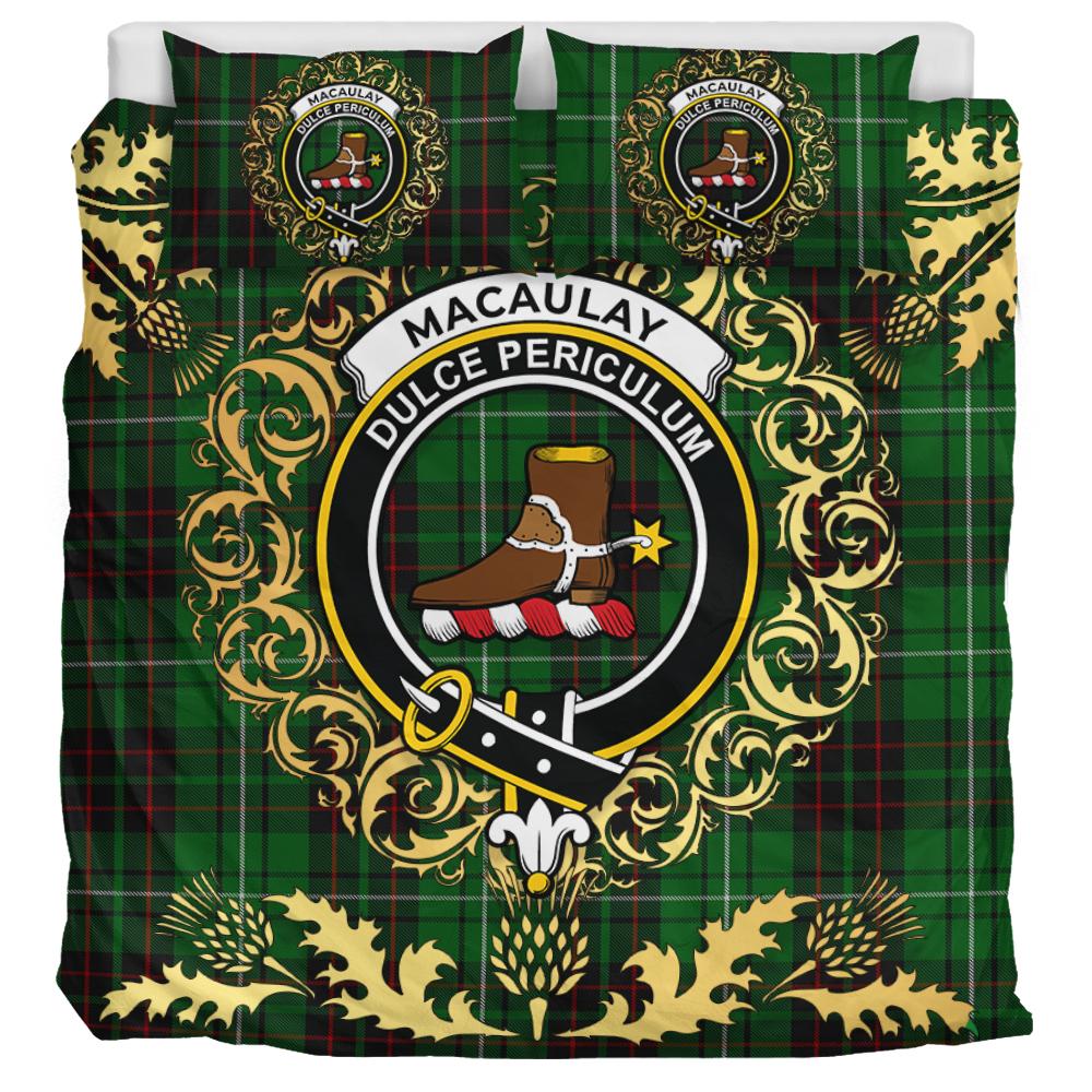 MacAulay of Lewis Tartan Crest Bedding Set - Golden Thistle Style