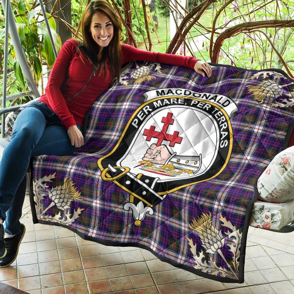 MacDonald Dress Modern Tartan Crest Premium Quilt - Gold Thistle Style