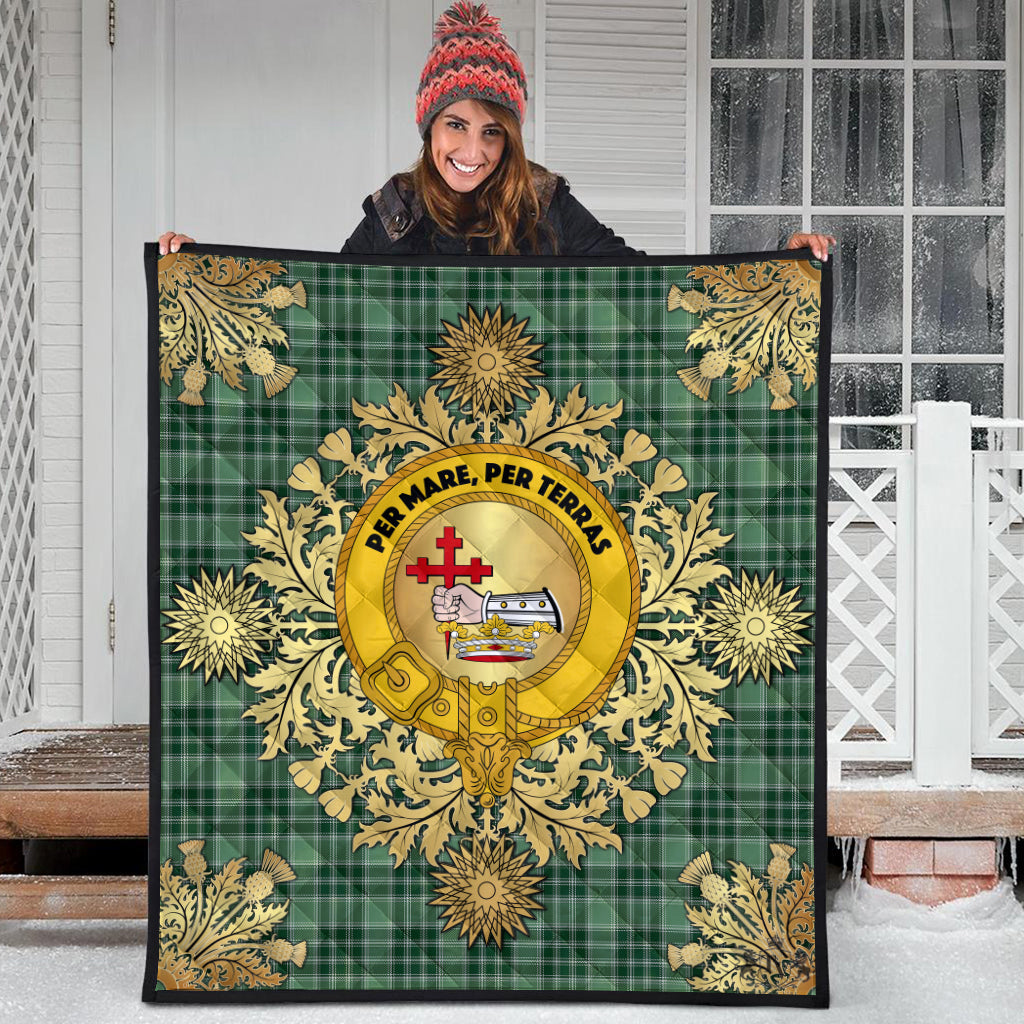 MacDonald Lord of the Isles Hunting Tartan Crest Premium Quilt - Gold Thistle Style