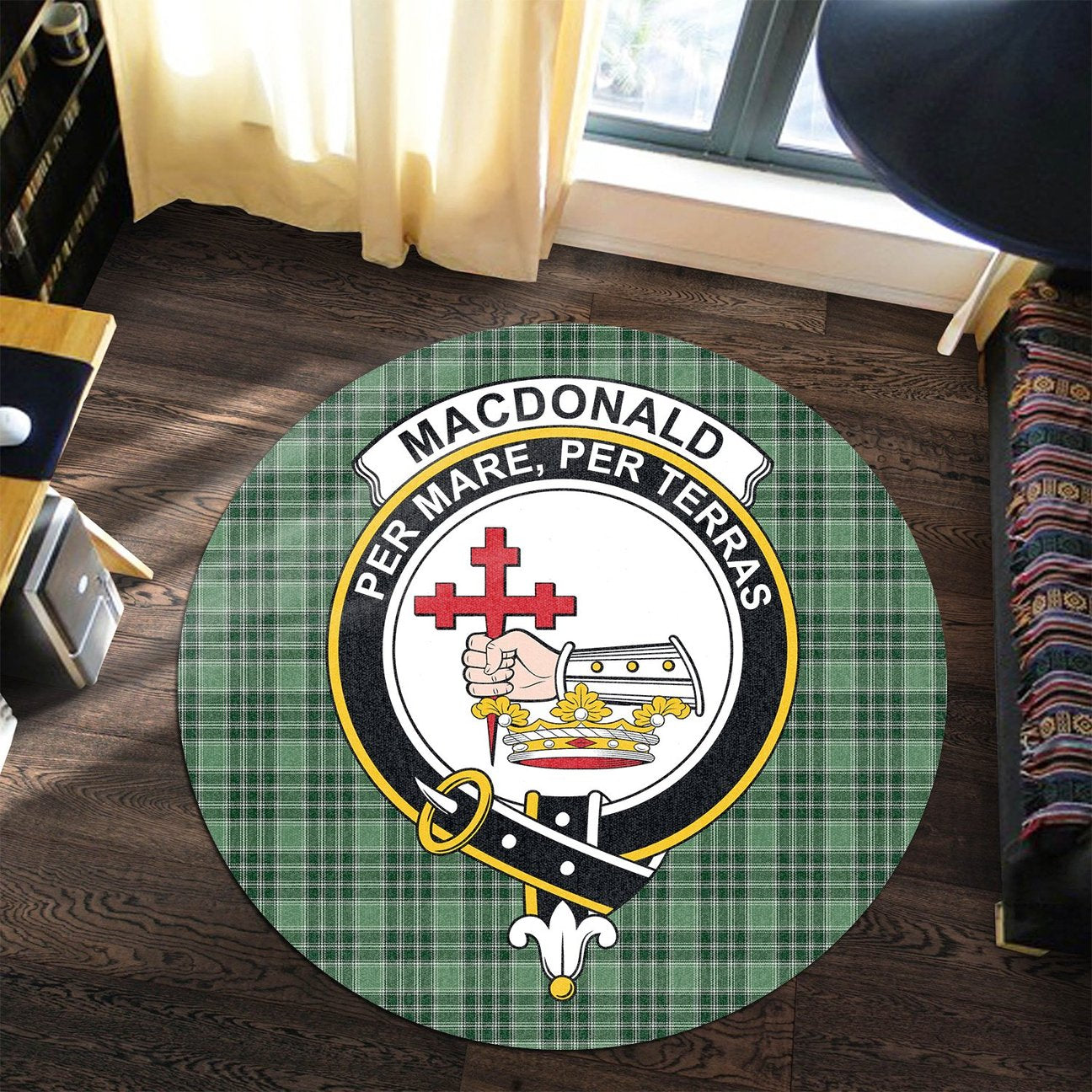 MacDonald Lord of the Isles Hunting Tartan Crest Round Rug