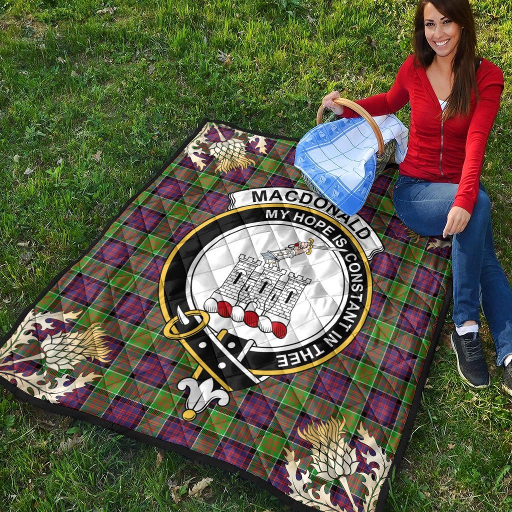 MacDonald of Clanranald Tartan Crest Premium Quilt - Gold Thistle Style