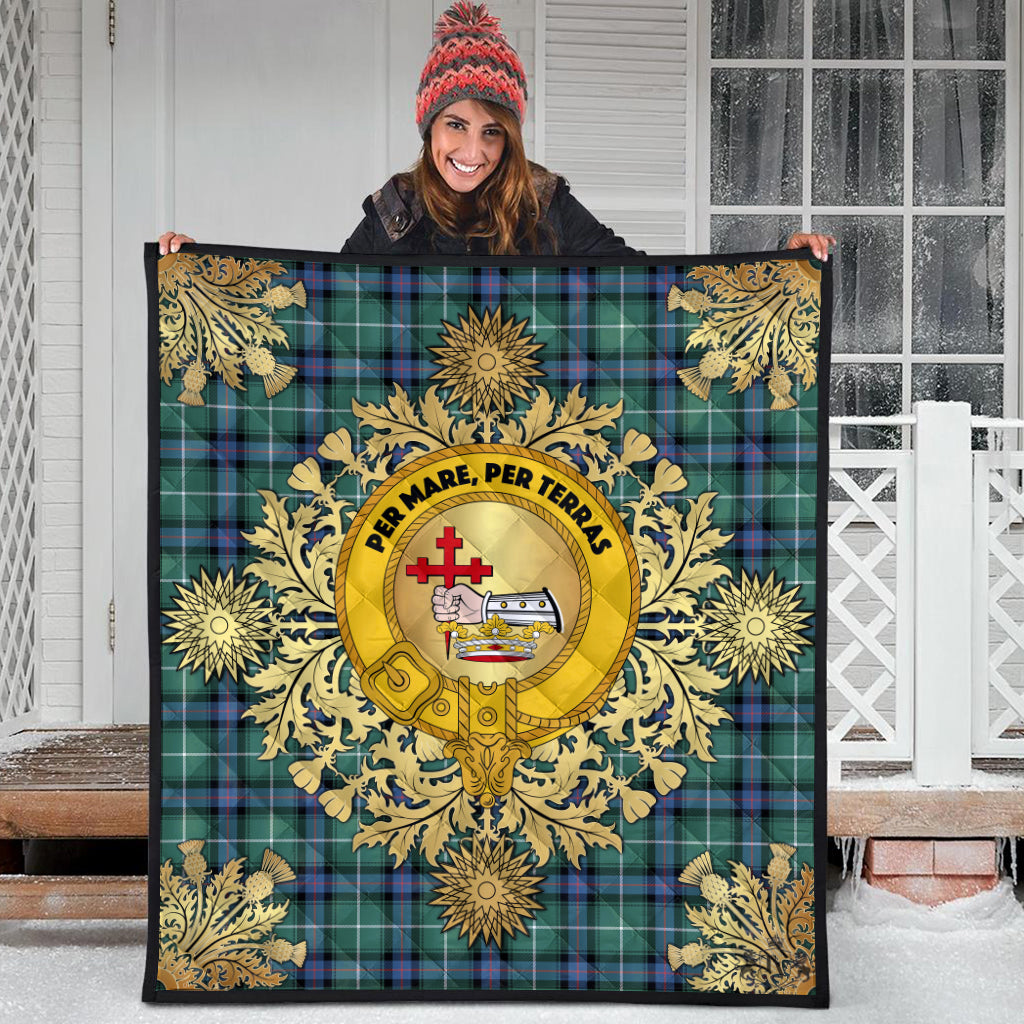 MacDonald of the Isles Hunting Ancient Tartan Crest Premium Quilt - Gold Thistle Style