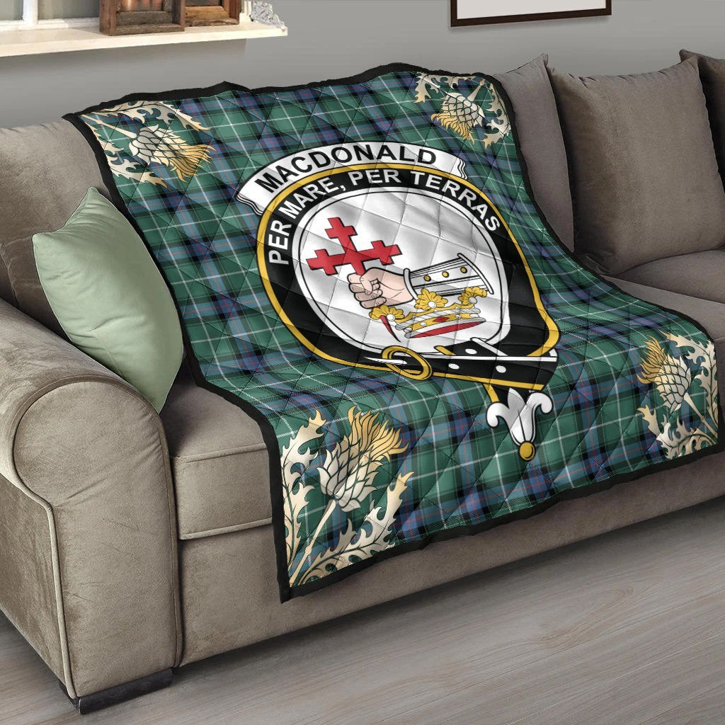 MacDonald of the Isles Hunting Ancient Tartan Crest Premium Quilt - Gold Thistle Style