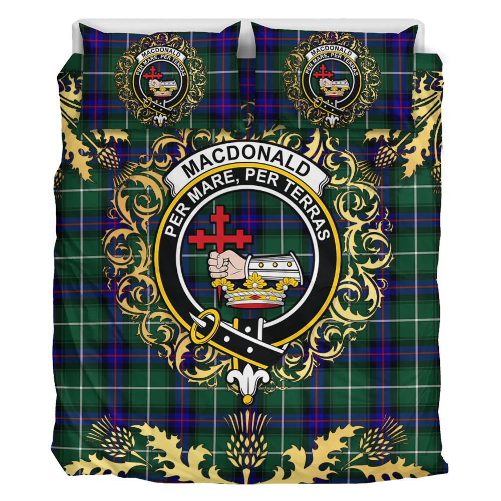 MacDonald of the Isles Hunting Modern Tartan Crest Bedding Set - Golden Thistle Style