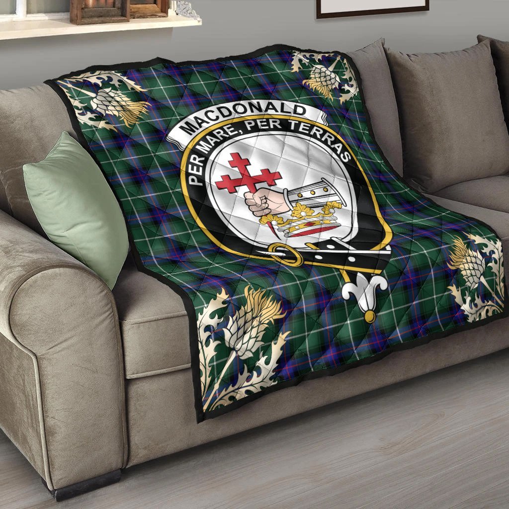 MacDonald of the Isles Hunting Modern Tartan Crest Premium Quilt - Gold Thistle Style