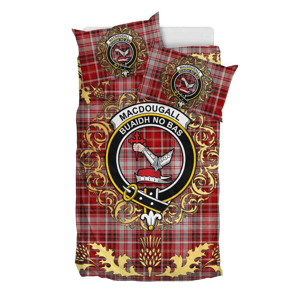 MacDougal Dress Tartan Crest Bedding Set - Golden Thistle Style