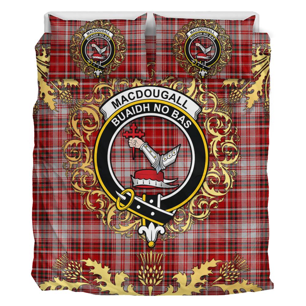 MacDougal Dress Tartan Crest Bedding Set - Golden Thistle Style