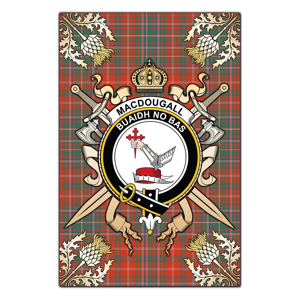 MacDougall Ancient Tartan Crest Black Garden Flag - Gold Thistle Style