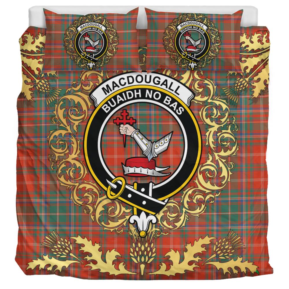 MacDougall Ancient Tartan Crest Bedding Set - Golden Thistle Style