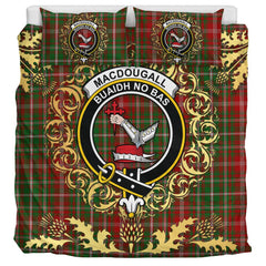MacDougall Lochcarron Tartan Crest Bedding Set - Golden Thistle Style