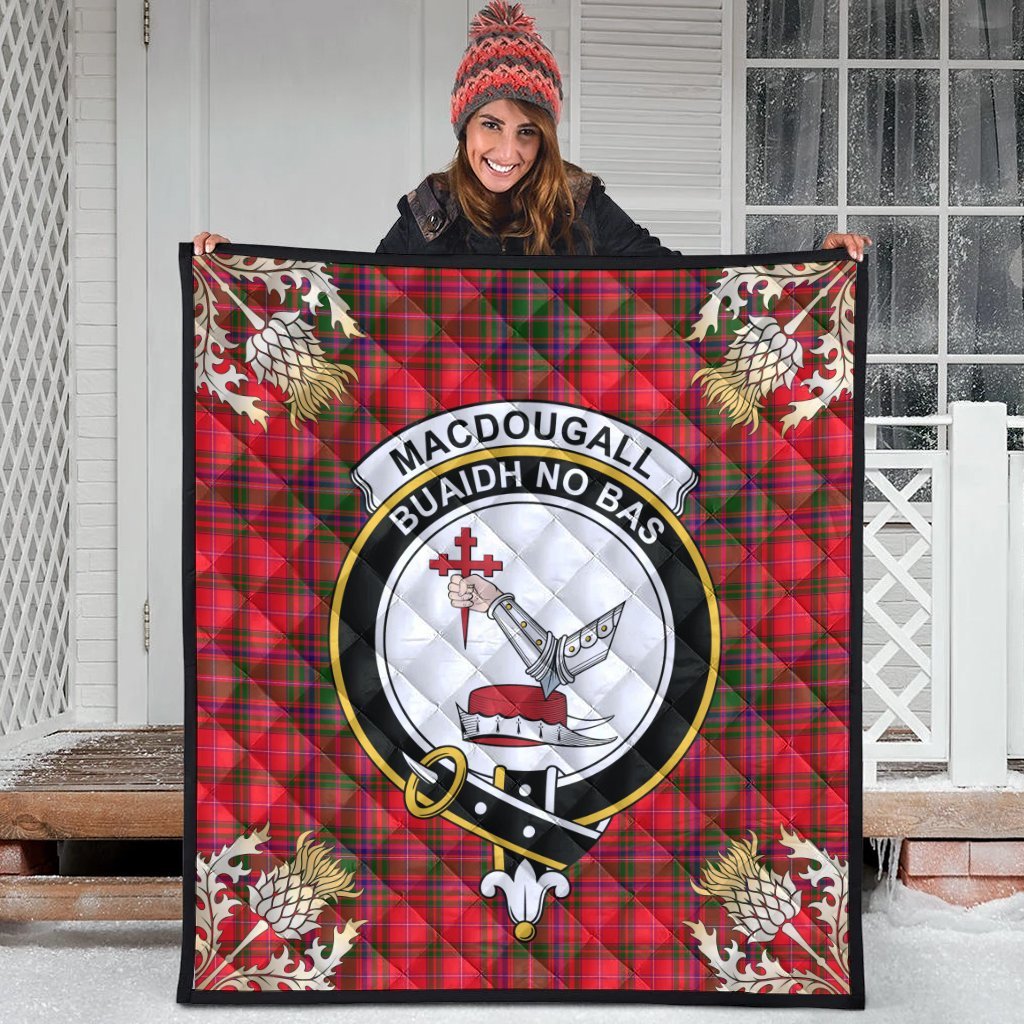 MacDougall Modern Tartan Crest Premium Quilt - Gold Thistle Style