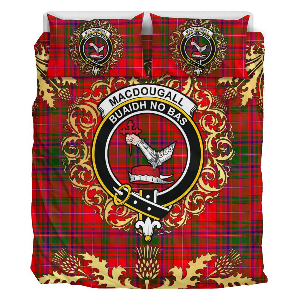 MacDougall Modern Tartan Crest Bedding Set - Golden Thistle Style
