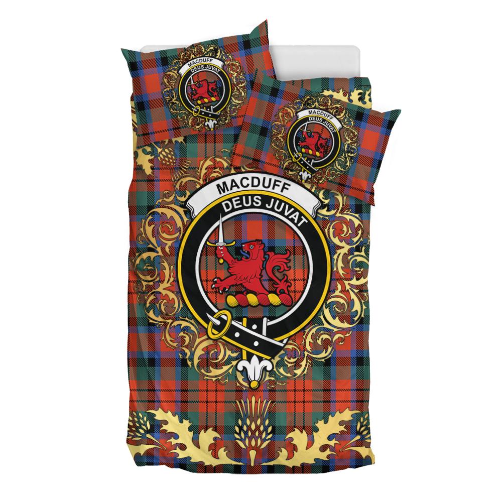 MacDuff Ancient Tartan Crest Bedding Set - Golden Thistle Style