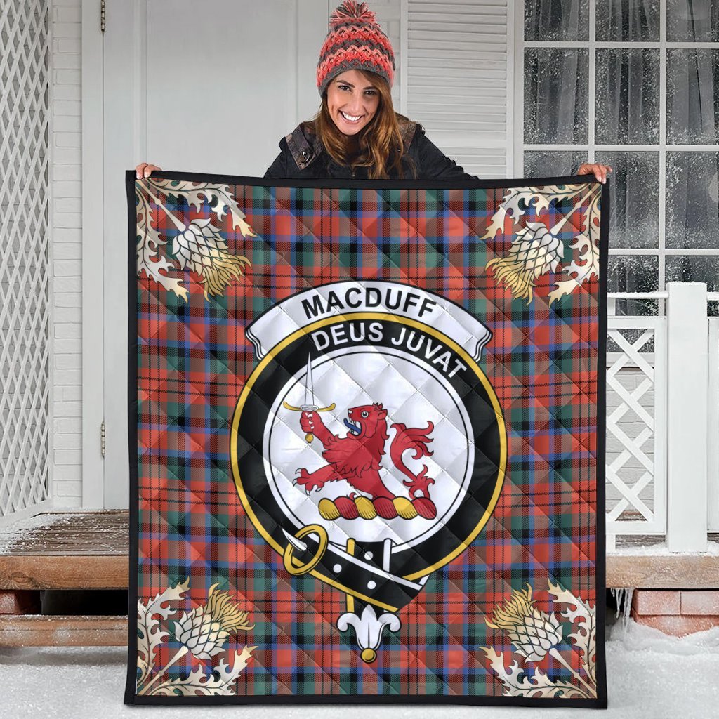 MacDuff Ancient Tartan Crest Premium Quilt - Gold Thistle Style