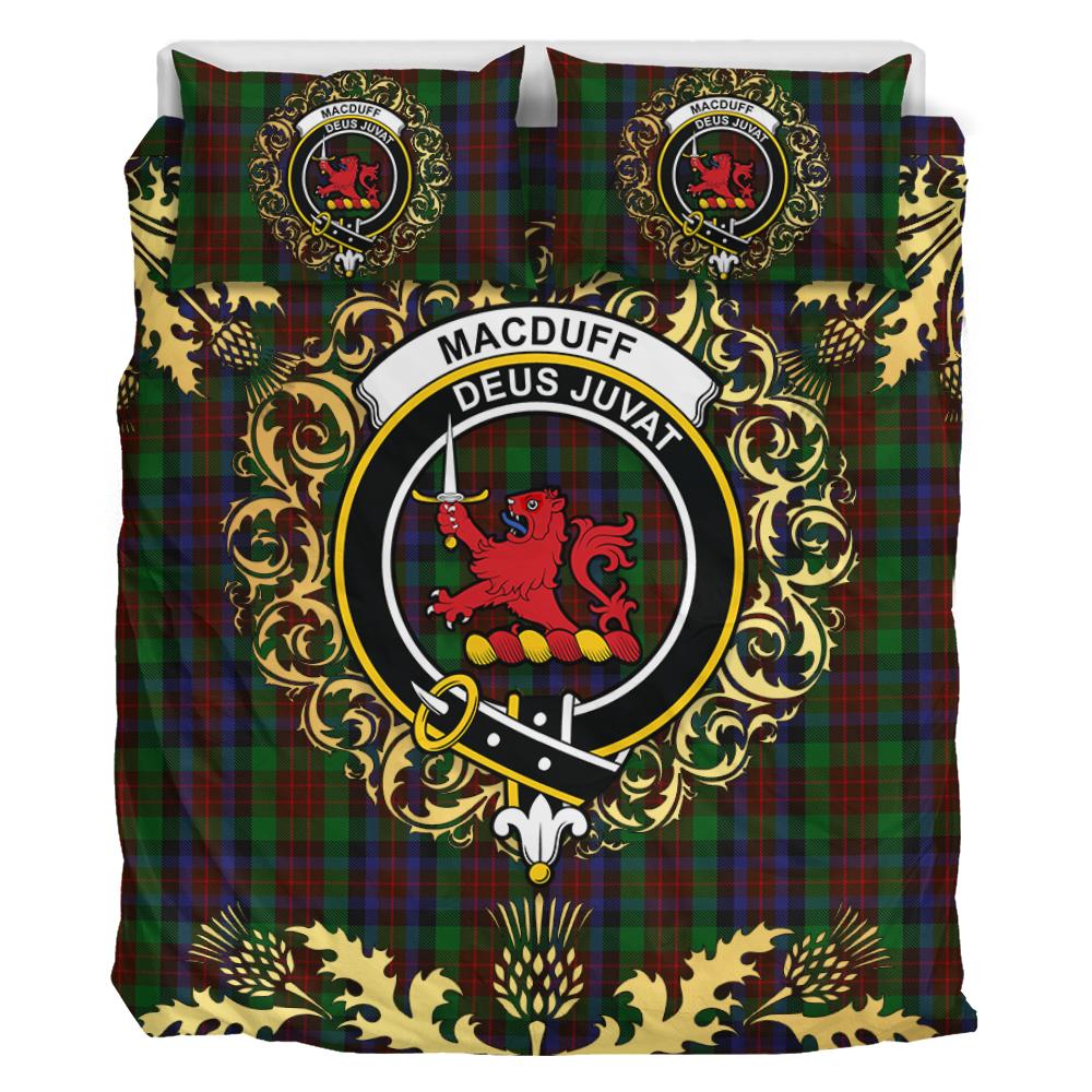 MacDuff Hunting Tartan Crest Bedding Set - Golden Thistle Style