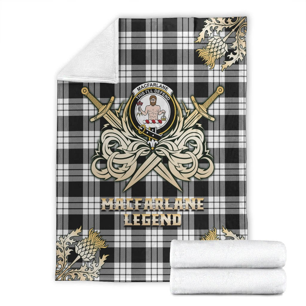 MacFarlane Black & White Tartan Gold Courage Symbol Blanket