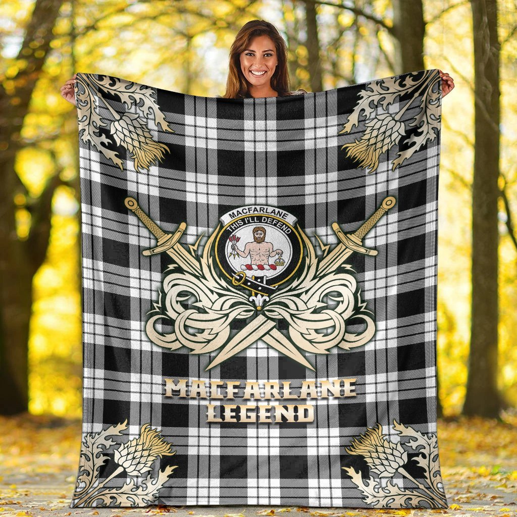 MacFarlane Black & White Tartan Gold Courage Symbol Blanket