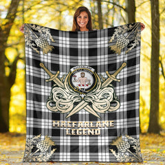 MacFarlane Black & White Tartan Gold Courage Symbol Blanket